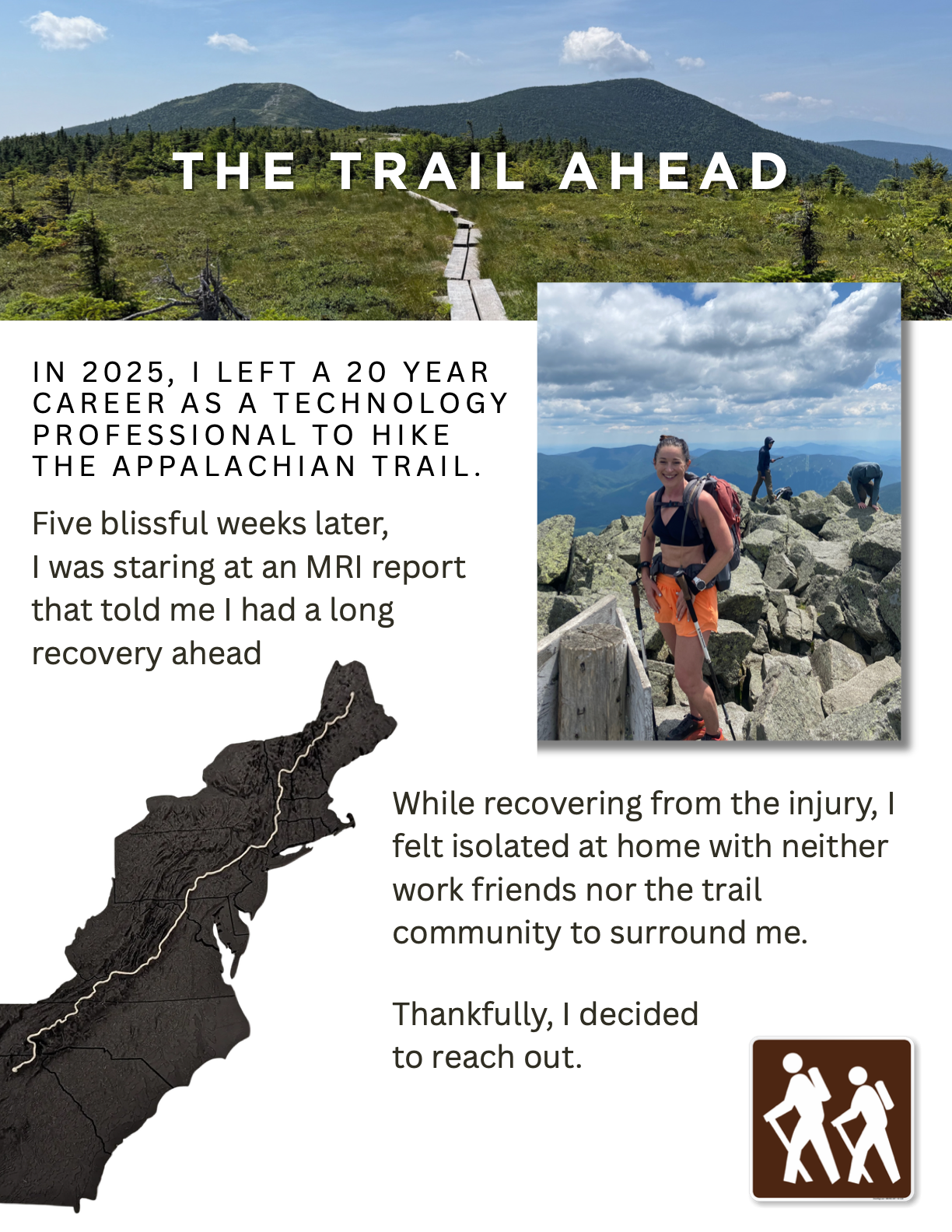 Page one of Tiffany Montgomery's The Trail Ahead Appalachian Trail kickoff update.